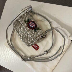 RARE STAUD Silver Mini Bag with Floral Embroidery PET BAG